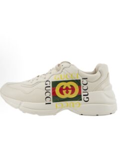 GUCCI古馳Rhyton雙glogo經典粗跟增高低筒老爹鞋米白