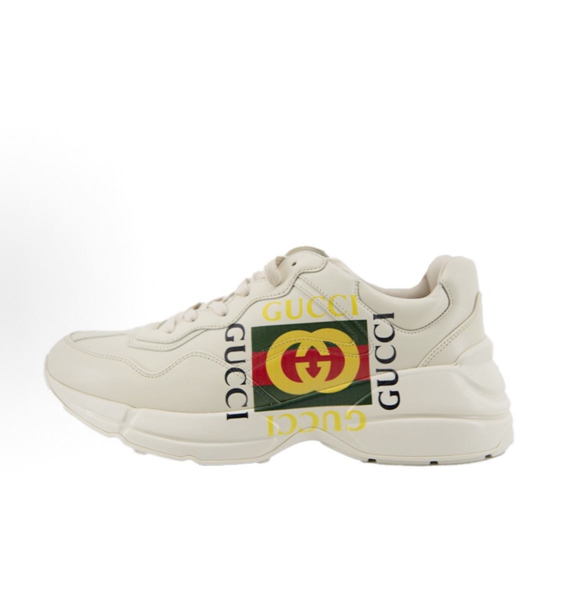 GUCCI古馳Rhyton雙glogo經典粗跟增高低筒老爹鞋米白