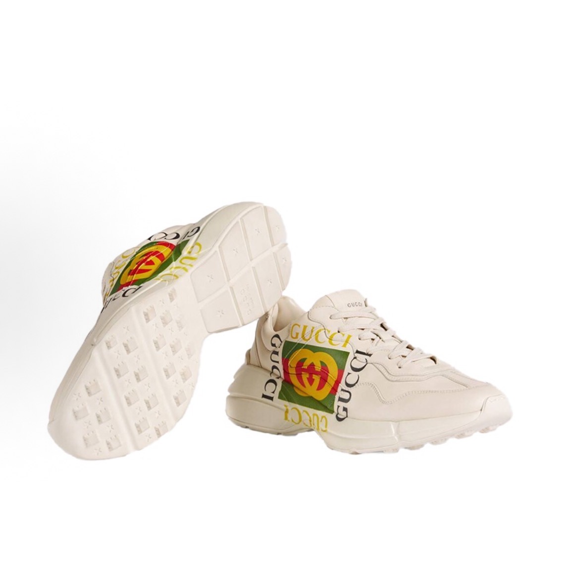 GUCCI古馳Rhyton雙glogo經典粗跟增高低筒老爹鞋米白:圖片 3