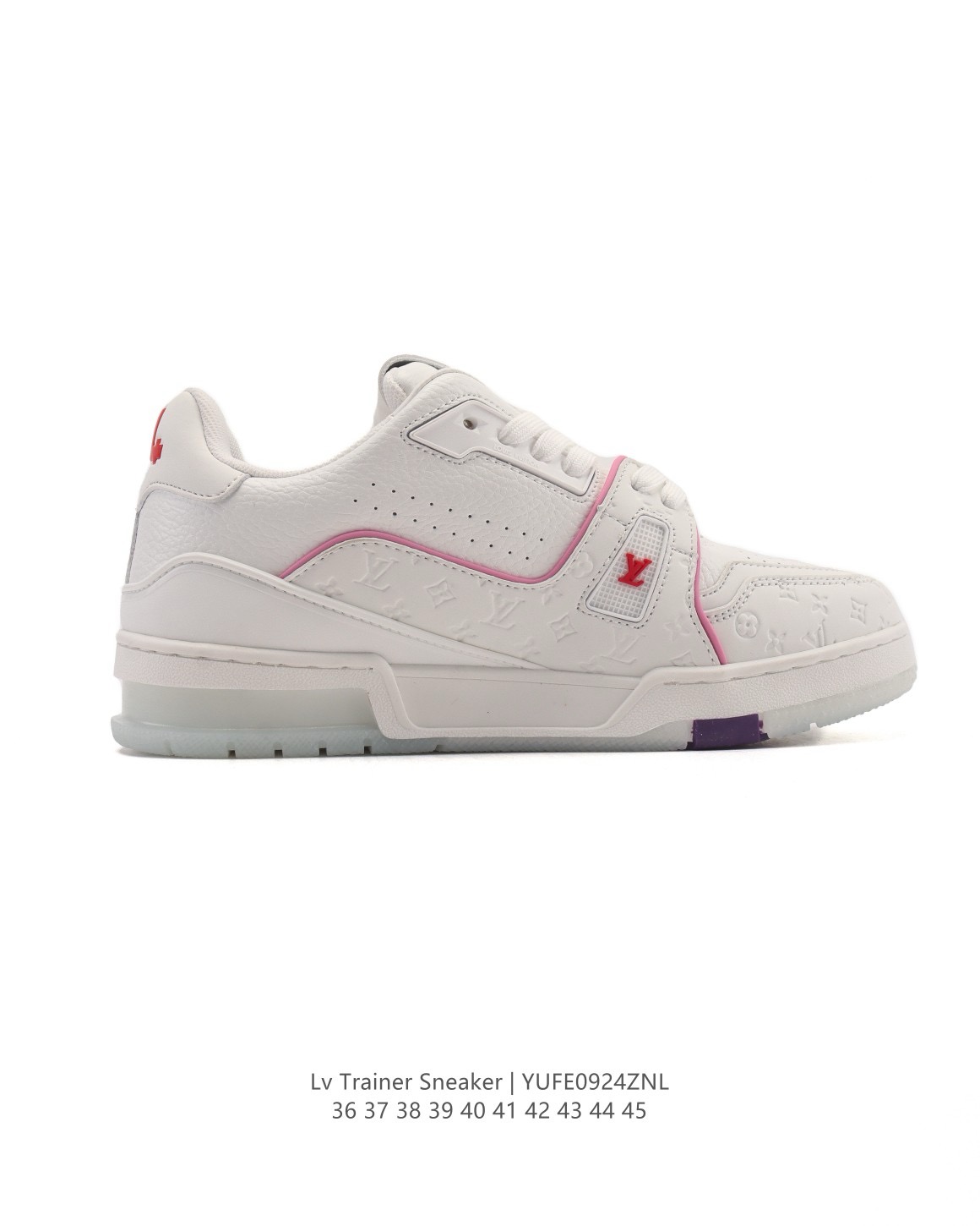 LOUIS VUITTON Trainer 牛皮革 系帶平底 低筒 板鞋 男女 白粉 上海郵輪:圖片 3