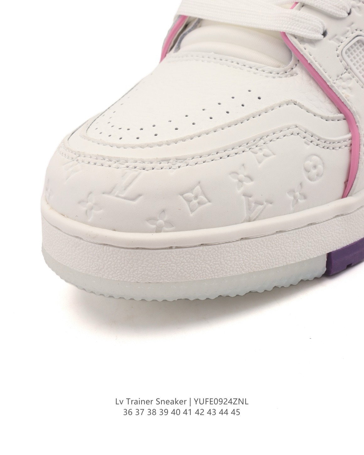 LOUIS VUITTON Trainer 牛皮革 系帶平底 低筒 板鞋 男女 白粉 上海郵輪:圖片 7