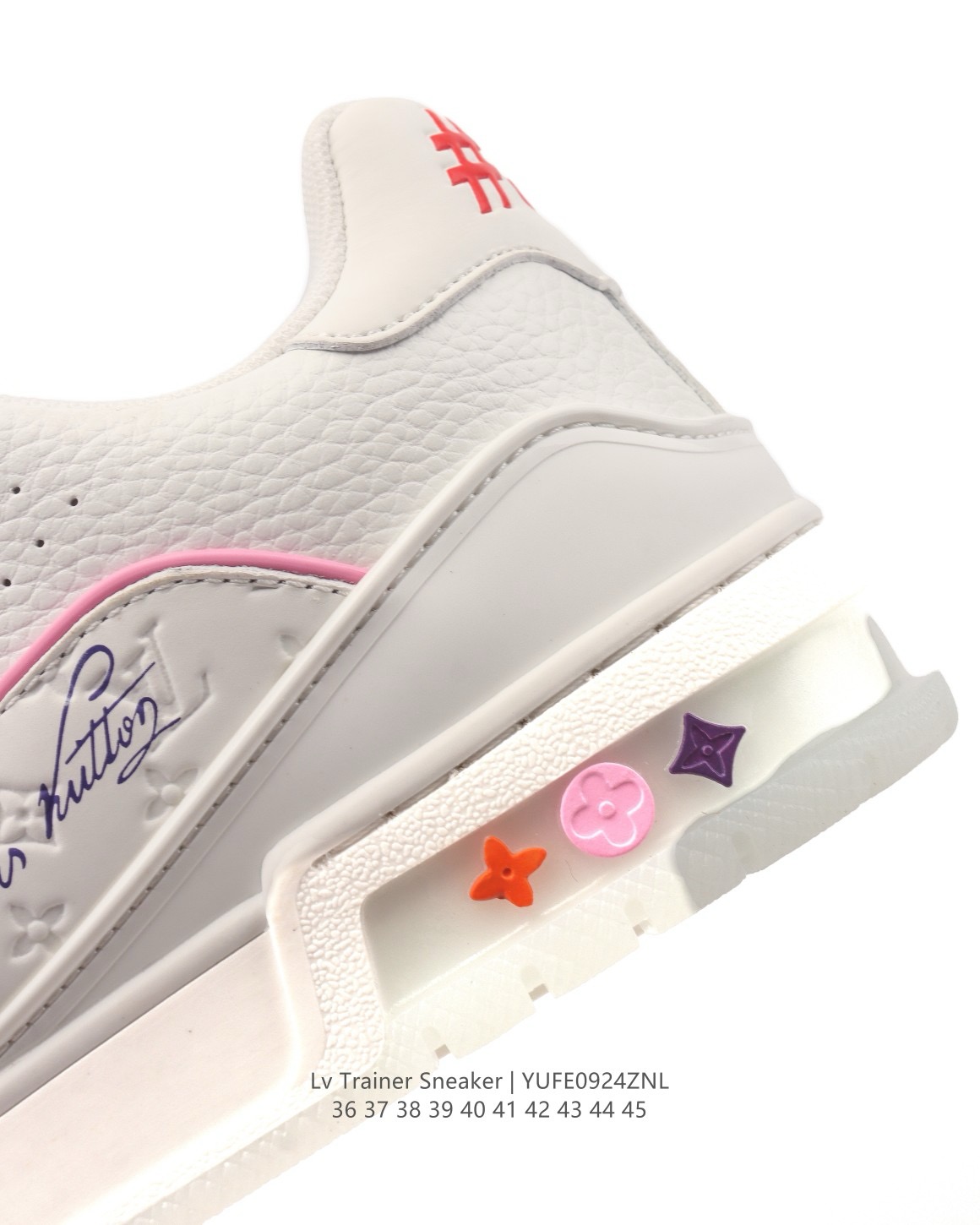 LOUIS VUITTON Trainer 牛皮革 系帶平底 低筒 板鞋 男女 白粉 上海郵輪:圖片 8